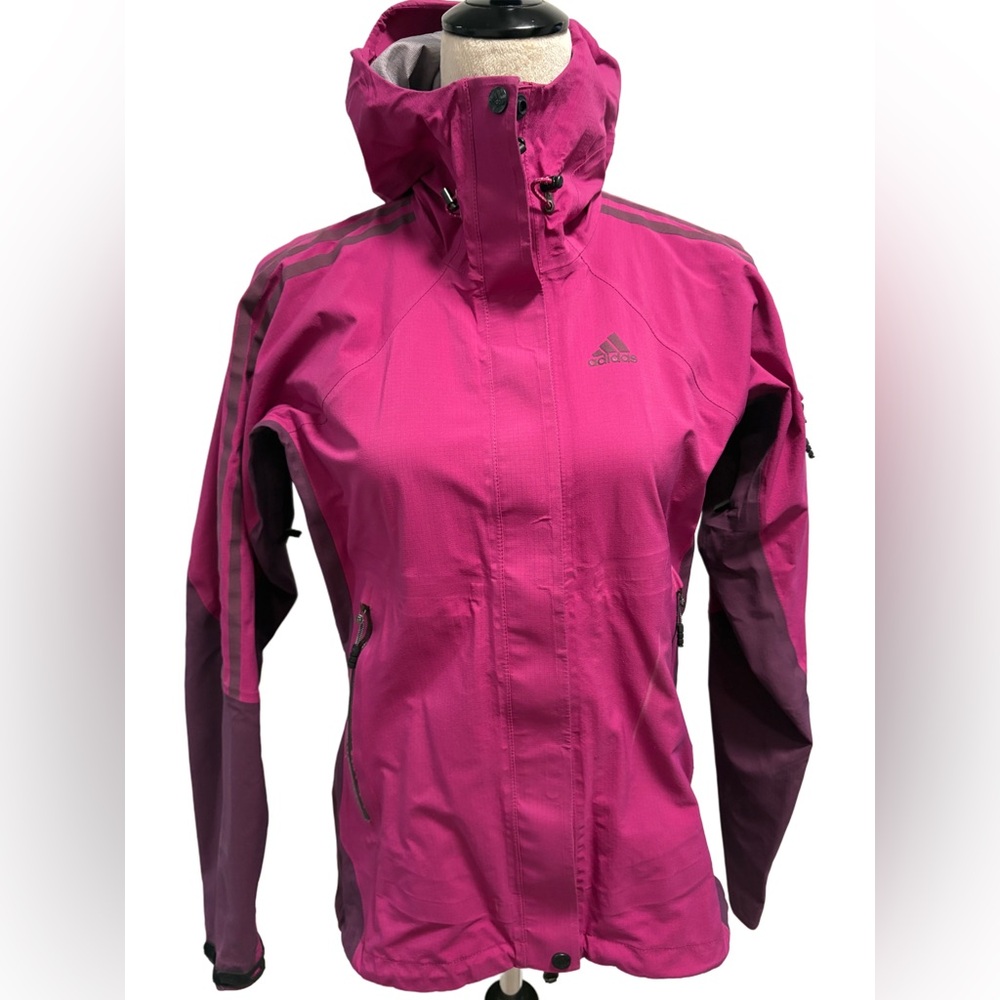 Adidas Pink Ski Snow Rain Jacket with Hood and Water-Resistant Fabric - S